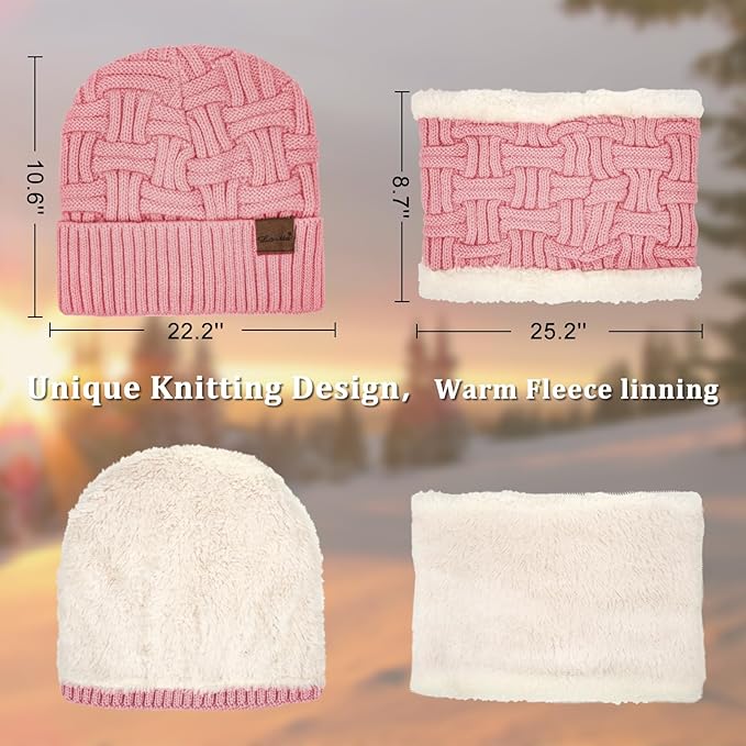 Loritta 3-Pieces Winter Hat Neck Warmer Touchscreen Gloves Set Knit Thick Scarf Beanie Hats Scarves Set Gifts for Women