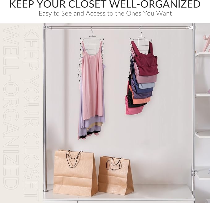 ZEDODIER Tank Top Hanger Space Saving, Bra Hangers for Closet Organizer, Hanging Bra Organizer Tank Tops Holder with 8 Hooks, Metal Closet Organizers and Storage Small Space Solutions, Silver