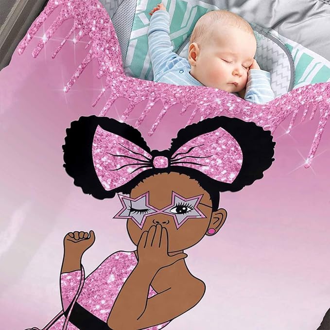 D-Story Custom Blanket Personalized with Name Text, Customized Flannel Throws Blankets Black Girl Blanket for Newborn, Toddler on Baby Birthday