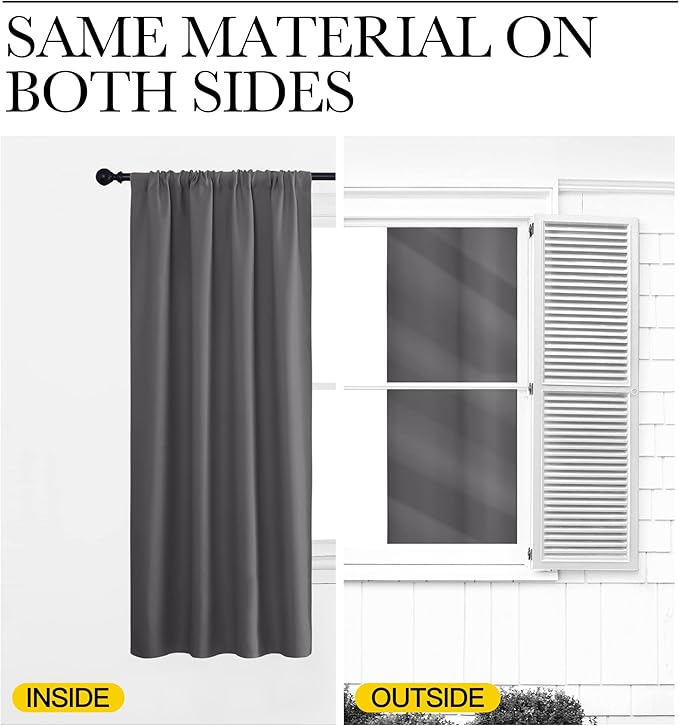 NICETOWN Blackout Curtain Panels for Window - Energy Efficient & Noise Reducing Thermal Insulated Rod Pocket Blackout Drapes/Draperies for Living Room (Grey, 2 Panels, W52 inches x L63 inches)