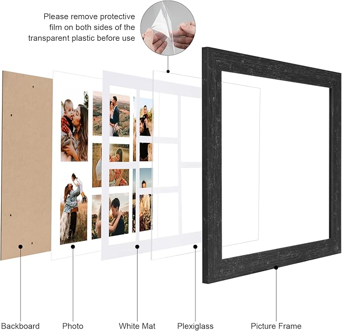 13.5X15.5 Picture Frames Collage with 7 Openings 4X6 Pictures, Multi Photo Frame with Mat for Wall Hanging Decor,Black Wood Grain