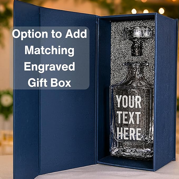 Gifts Inscribed Custom Text Whiskey Decanter Bottle (750 ml) - Personalized Font Glass Liquor Decanter Set - Customized Glassware - Engraved Whisky Glassware Gift for Wedding Anniversary Birthday Dad