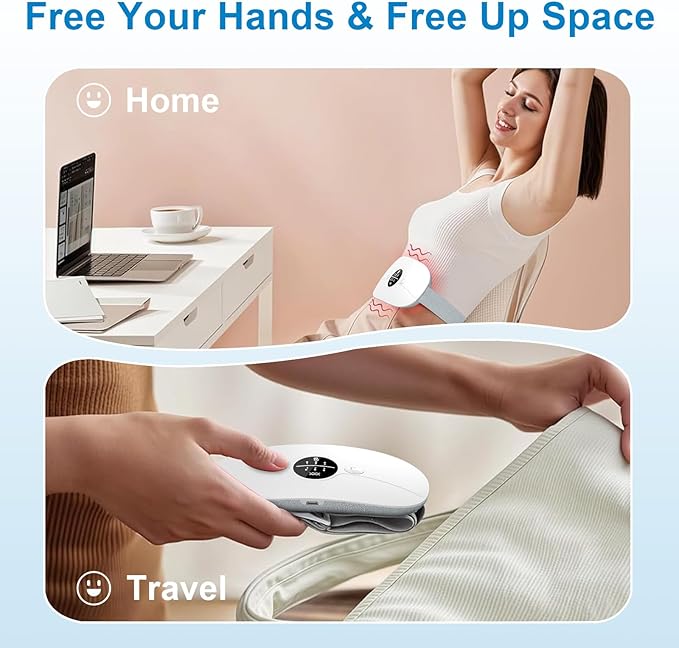 Portable Heating Pad for Period Cramps: Cordless Menstrual Heating Pad with 3 Heat Levels and 3 Massage Modes, 3s Fast Heating for Women and Girl White