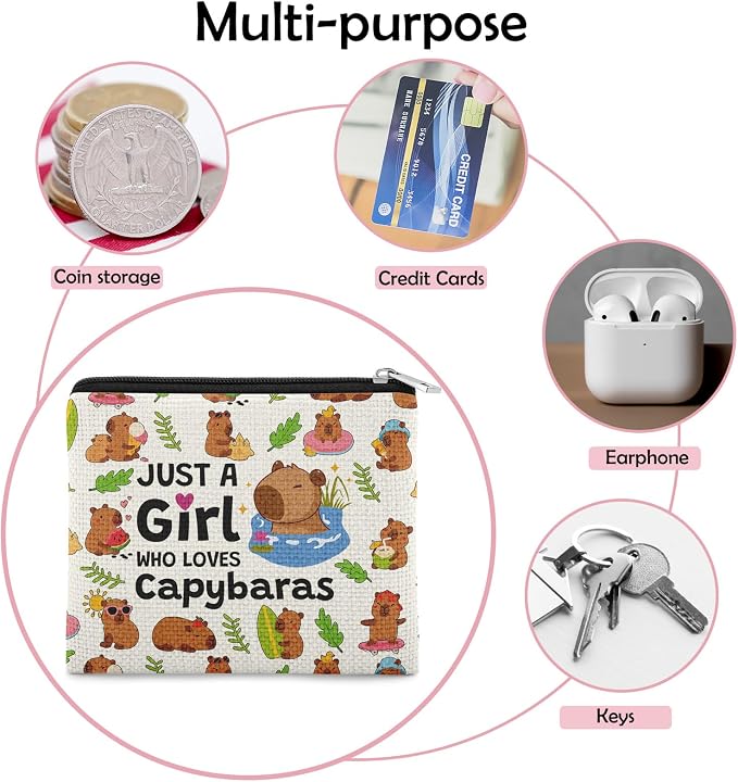 Capybara Lover Gift Coin Purse Capybara Gifts for Friend Bestie Sister Daughter Teens Animal Lover Gift Christmas Birthday Valentines Present for Capybaras Lovers Zipper Change Pouch