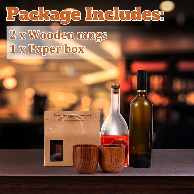 Yinder 2 Pcs Wooden Whiskey Glasses, Christmas Gifts for Men, Bourbon Cup with Kraft Bag for Whiskey Sake Tea Home Bar, Christmas Anniversary Wedding Birthday Gifts, Oktoberfest Party Supplies