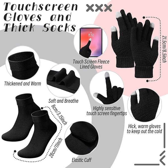 Geyoga 6 Pcs Winter Warm Set for Women Warm Beanies Hats Touchscreen Gloves Long Scarf Ear Muffs Socks Winter Gifts for Women