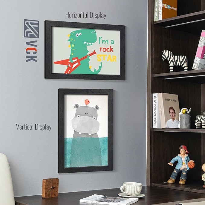VCK 11x17 Picture Frames Black Set of 6, Wide Border Wood Poster Frame, Multi-Directional Display Family Photos, Office Prints, Studio/Gallery Artwork, Woodgrain Series, Wall Hanging