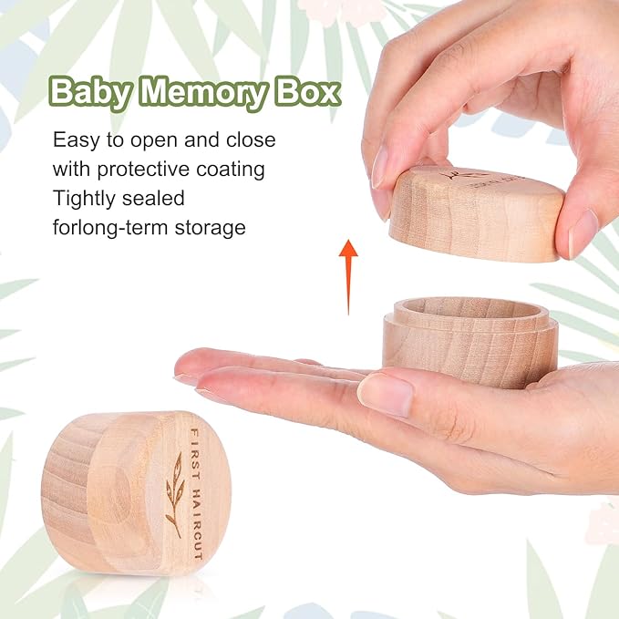 Memorial Box Engraved Wooden Round Newborn Wood Case Baby Keepsake Tooth Box Fetal Hair Memorial Storage Container Carved Baby Fetal Hair Case for Babys Shower Pregnancy Christen Gift