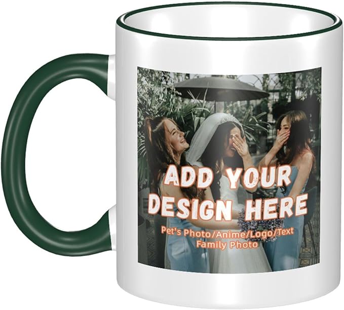 Custom Mugs and Coffee Cups Partial or Full Size Printed Creative Designs Customizable with Your Photos Images Text (Partial, Dark Green)