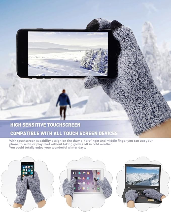 Womens Winter Warm Knit Beanie Hat Touchscreen Gloves Long Neck Scarf Set with Fleece Lined Skull Caps Gifts for Women