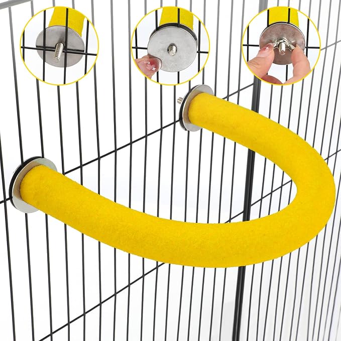 Rypet U-Shaped Parrot Perch, Quartz Bird Perch for Cage(Yellow S) | Safe Chew & Rest Perch, Durable Non-Toxic Cage Accessory, for Parakeets, Cockatiels, Lovebirds, Budgies & Small Conures