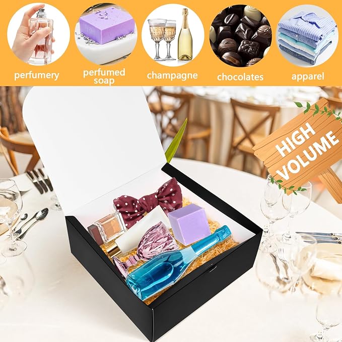 8Pack Large Gift Boxes with Lids, 12x12x5 Inches Bridesmaid Proposal Box With Ribbon, Black Boxes For Gifts, Paper Gift Box For Presents, Wedding, Bridal Shower, Birthday Party