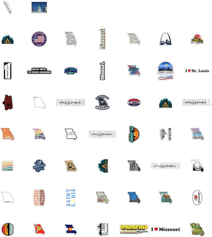 100Pcs Missouri Sticker for Water Bottle and Laptop - State Souvenirs, Decorations & Gifts, Waterproof Vinyl Decals, Gifts for Women & Men
