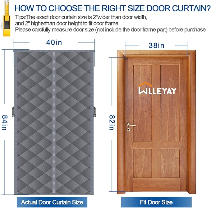 Magnetic Thermal Insulated Door Curtain,Fits Door Size 38'' x 82'', Durable Oxford Cloth Thicken Cotton Fiber Fill, Temporary Door Insulation Cover,Soundproof Weatherproof Doors Blanket
