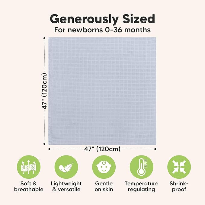 4-Pack Muslin Swaddle Blankets for Boys, Girls - Organic Baby Swaddles for Newborns, Soft & Breathable Receiving Baby Blankets for Girl, Boy, Neutral, Newborn Essentials Gift (Nimbus)