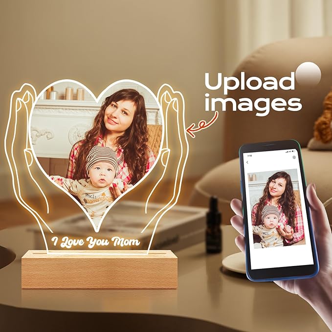 Personalized Mothers Day Gifts for Mom from Daughter & Son, Custom Picture Frames with Photo, Personalized Picture Frame with Night Light, Personalized Photo Gifts for Women, Baby, Kid
