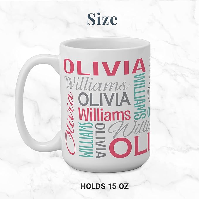 Let's Make Memories Personalized Your Name Signature Mug - Custom 15oz Coffee Mug - Stocking Stuffer - For Christmas -Purple/Pink
