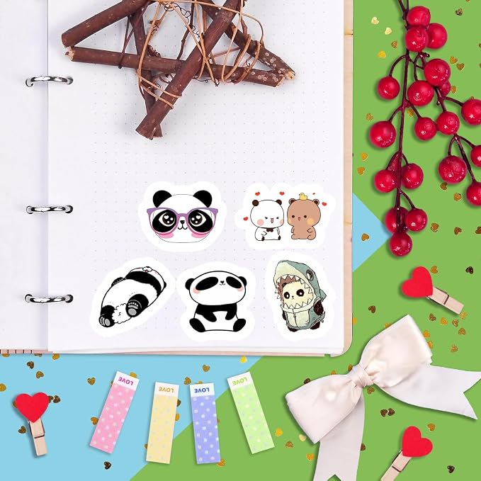 100Pcs Panda Stickers for Water Bottle and Laptop - Panda Party Supplies & Decorations, Waterproof Vinyl Decals, Cute Animal and Bear Stickers, Gifts for Women & Men
