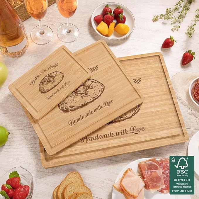 callie Personalized Bread Cutting Board, Decorative Bamboo Charcuterie Serving Tray, Customized Sourdough Gifts for Bakers, Baking Lovers Mom Friend Chefs (S, M, L)