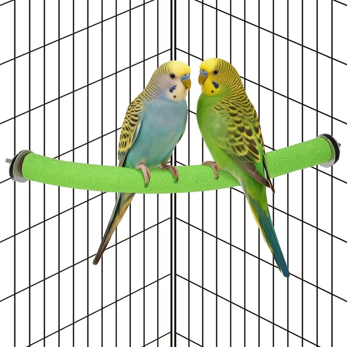 Rypet 90-Degree Parrot Perch for Cage Corner, Quartz Bird Perch (Green S) | For Paw Grinding Clean Stick Exercise, Rough Quartz Surface, Small Parakeets Cockatiel Conures