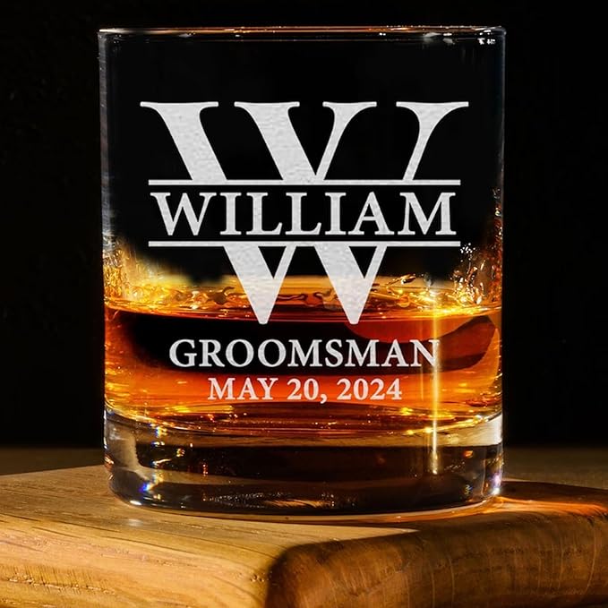 Personalized Groomsmen Gifts, Whiskey Glass 10 oz, Best Man Gift Custom Wedding Party Barware, Old Fashion Cup for Brandy Whiskey Beer for Men, Rocks Glasses for Dad, Husband (Style A)