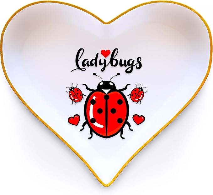 Ladybugs Ring Holder Dish Tray, Gifts For Women Teens Girls, Ladybugs Lovers Themed Stuff Accessories Things Decor Merch, Home Room Ring Earrings Necklace Organizer Holder!