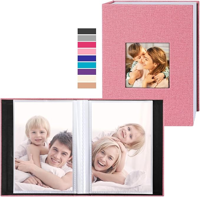 Ywlake Photo Album 4x6 50 Pockets 2 Packs, Small Mini Capacity Linen Photo Album Bulk Sets, Each Pack Holds 50 Top Loader Vertical Only Picture for Kids Boy Girls Pink