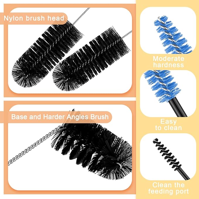 Hummingbird Feeder Cleaning Brush 19 Pieces 3 Size Mini Nylon Double Headed 2 in 1 Hummingbird Brush Hard to Reach Places Tiny Cleaning Kit(Black)