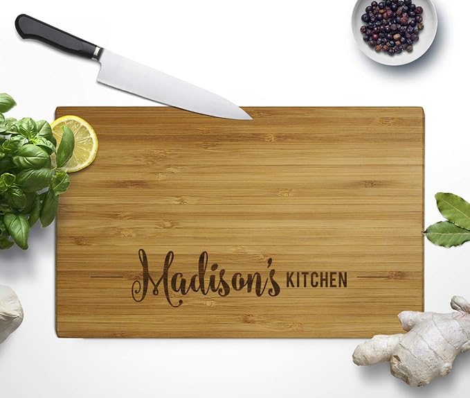 Andaz Press Personalized Laser Engraved Small Bamboo Wood Cutting Board, 9.5 x 6-inch Custom Name's Kitchen Grandma Mother's Day Mom's Birthday Cutting Board Gift Idea