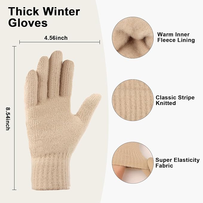 YARIEW Winter Hat Neck Warmer and Gloves Set for Women, Warm Knitted Beanie with Pom Pom, Soft Ear Warmer Scarf, Warm Gloves