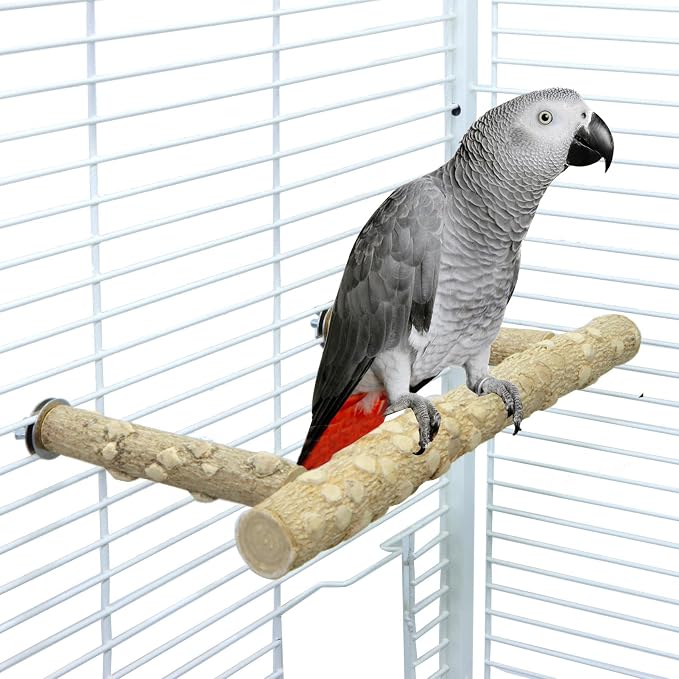 Bird Perch Stand,Natural Wood Cage Gym Toy Branch for Small Large Parrot | 100% Natural pepper wood, no chemical odor, non-slip grip, fits parakeets cockatiels conures African greys, easy install