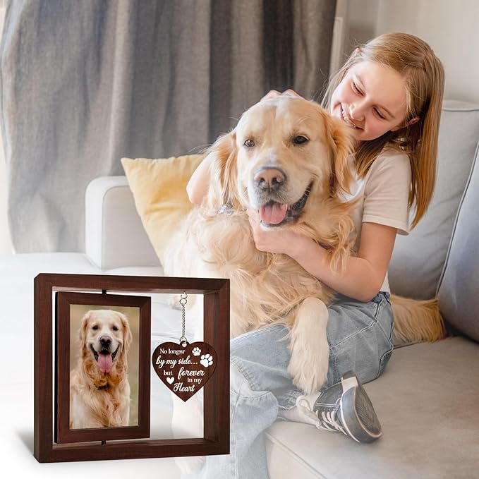 Vetbuosa Dog Memorial Gifts for Loss of Dogs, Memorial Rotating Wooden Picture Frame, Loss of Dog Sympathy Gift, Pet Bereavement Remembrance Picture Frame for 4x6 Photo