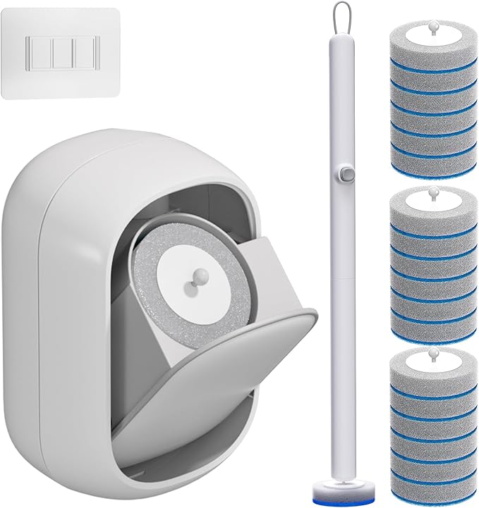CTIME Disposable Toilet Brushes - Toilet Cleaning Brush Heads, Brush Holder, Storage Box, and 18 Replacement Cleaning Brush Heads for Bathrooms and Toilets.