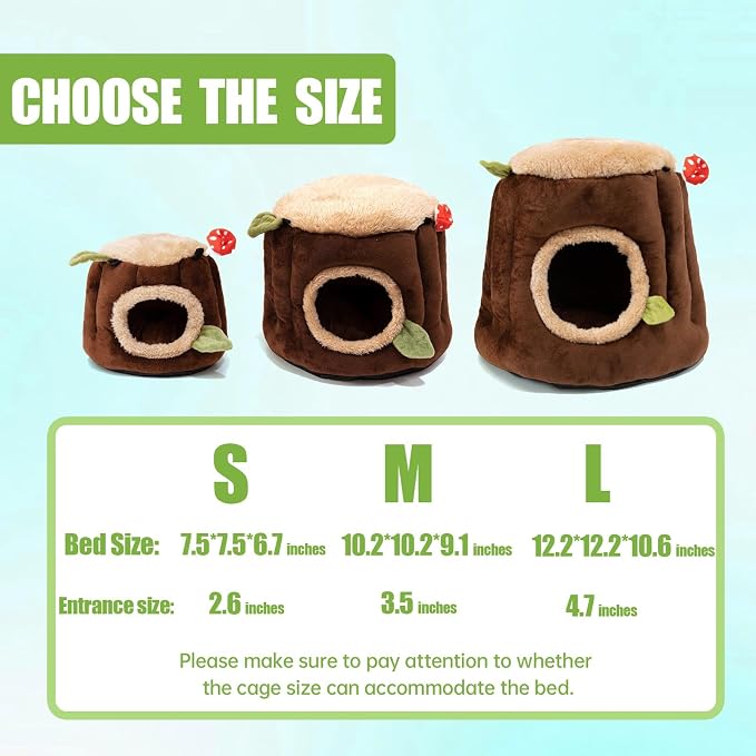 Guinea Pig Hideout Hamster Cage Accessories,Stump Style Soft Washable Hedgehog,Ferret,Rat Hammock for Cage,Chinchilla,Ferret, Bunny Bed,Small Animal Houses & Habitats(S)