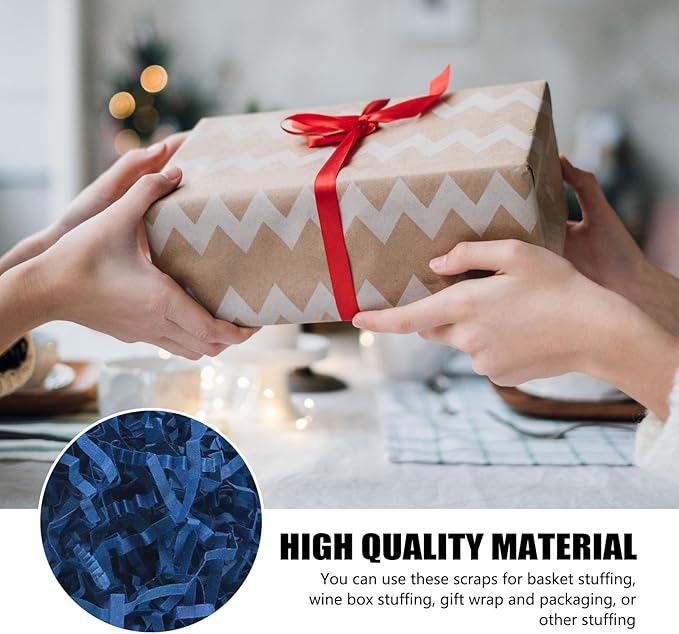 ZEBMOON 1 LB Navy Blue Crinkle Cut Paper Shred Filler Great for Gift Wrapping, Basket Filling, Birthday, Wedding, Halloween, Thanksgiving Christmas Day, New Year Party Decorations Filling Supplies