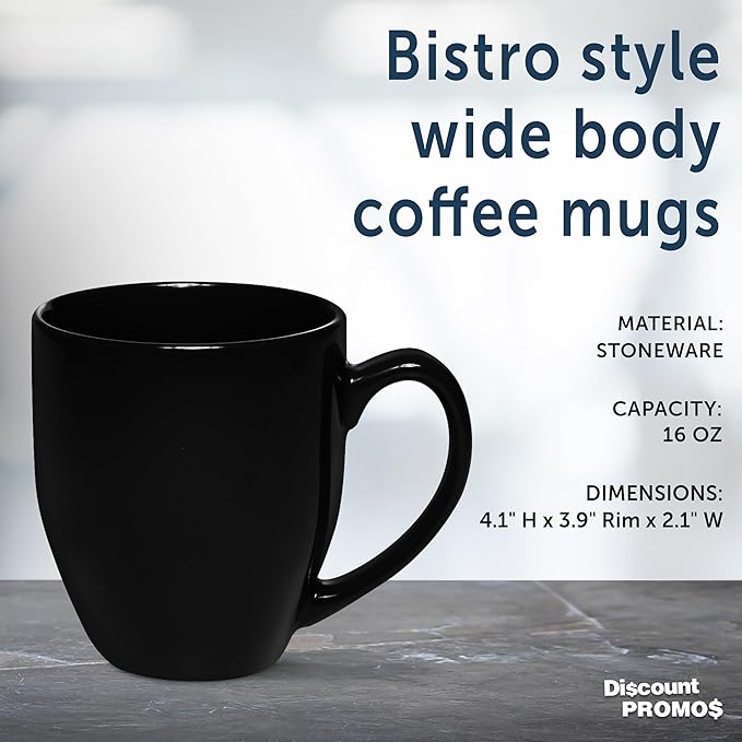 DISCOUNT PROMOS Large Coffee Cups 16 oz. Set of 10, Bulk Pack - Perfect for Tea, Espresso, Cappuccino, Hot Cocoa - Black