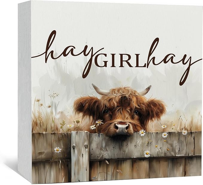 Highland Cow Bathroom Decor Sign - Farmhouse Western Animal Bathroom Decor,Rustic Farm Animal Hay Girl Hay Signs,Highland Cow Gifts for Women Signs & Plaques