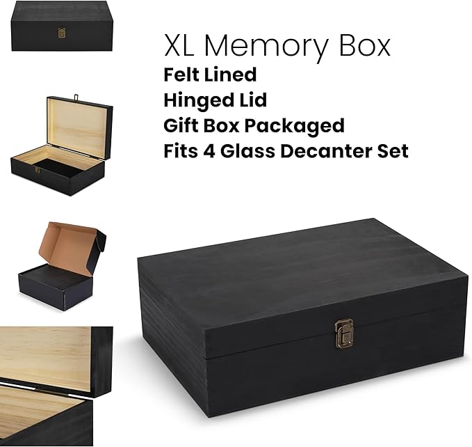 makerflo XL Black Pine Wood Memory Box with Black Felt Inside, Hinged with Clasp, Keepsake Wooden Box Ideal for Craft and Personalization (Laser Engraving, Epoxy, UV DTF, and Vinyl) – Pack of 12