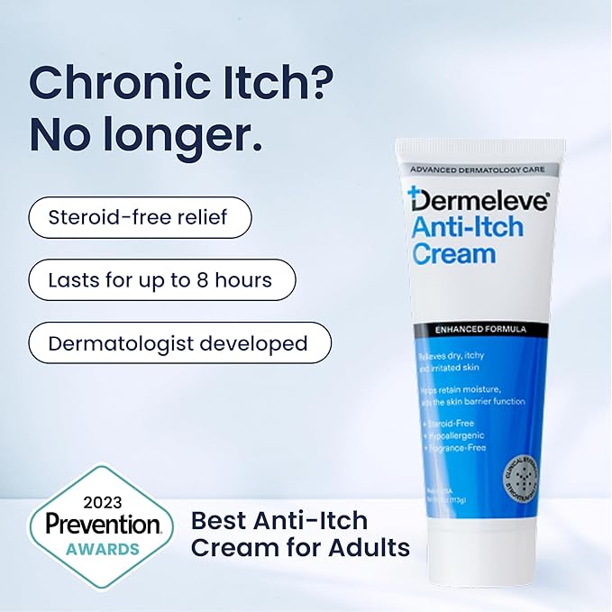 Dermeleve Steroid Free Anti-Itch Cream | Extra Strength for Psoriasis, Seborrheic Dermatitis, Viral Rash, Bug Bites, Allergy, Chronic Hives, Neuropathy (Nerve) | Full Body Itch Relief | 4 oz (2 Pack)
