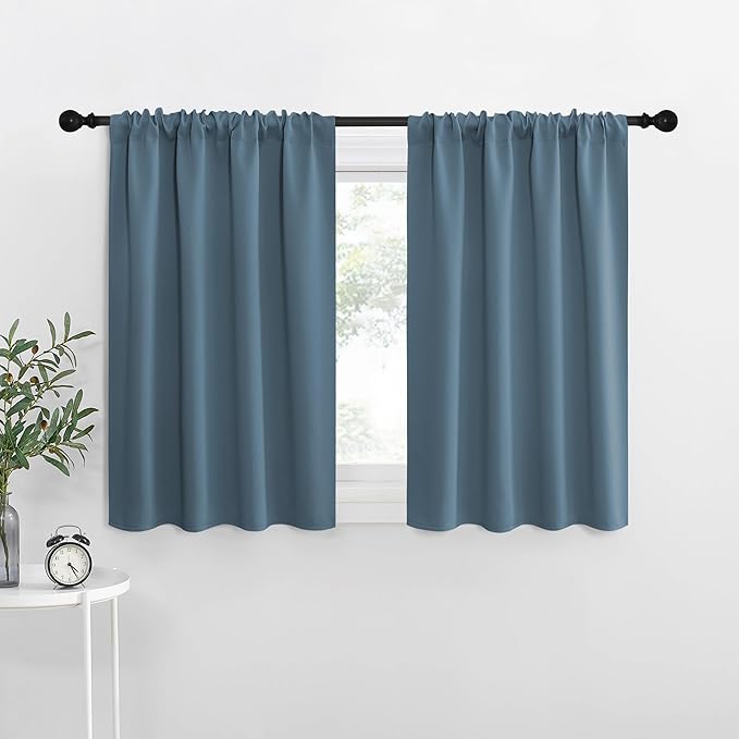 NICETOWN RV Blackout Curtains for Camper Windows, Smoky Blue, 42" x 36", Set of 2, Kitchen Curtains, Short Blackout Drapes, Thermal Insulated Rod Pocket Window Treatment Draperies for Nursery