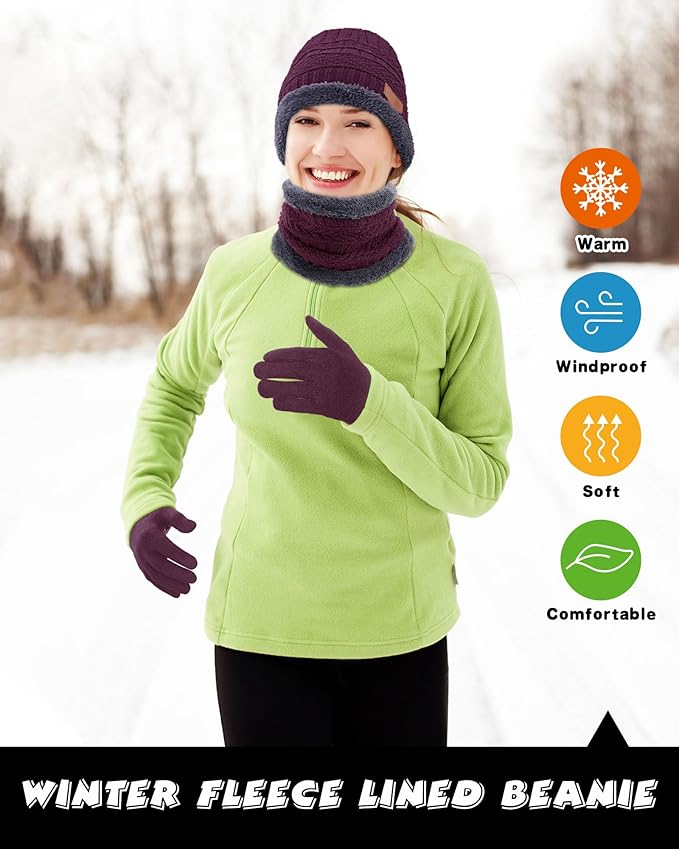 10 Pieces Winter Hat Beanie Scarf Touch Screen Gloves and Sock Set Slouchy Knit Skull Cap Beanies Fleece Lining Neck Warmer