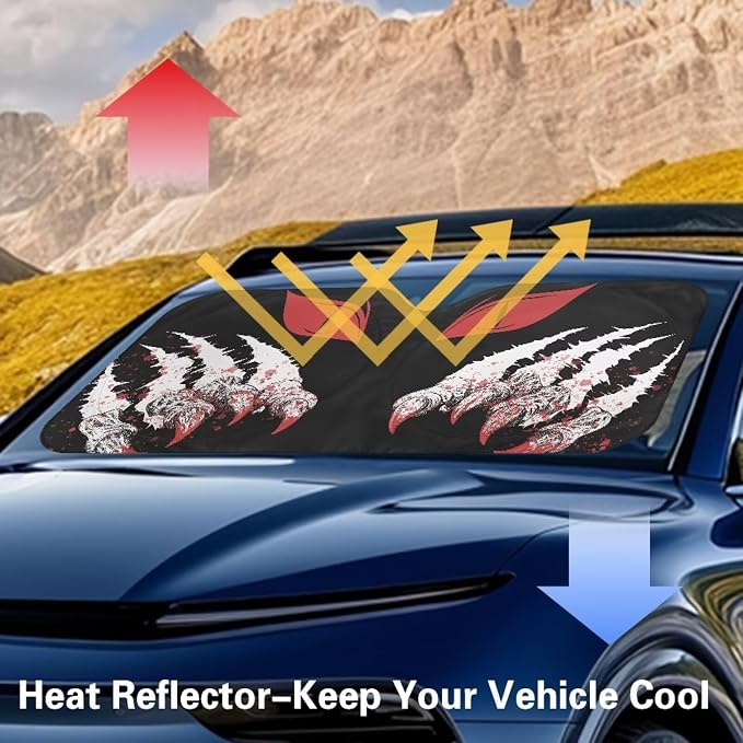 Terrifying Monster Car Sun Shade Easy to Install Front Windshield Sun Visor Protector Heatshield Keep Your Vehicle Cool,Car Accessories