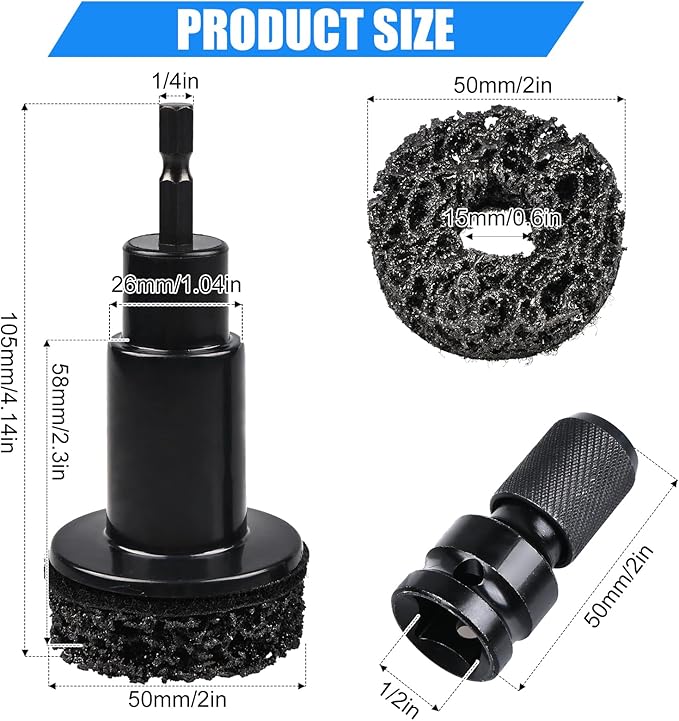Wheel Hub Cleaning Tool Kit, Wheel Hub Resurfacing kit Includes 7 Pads, Fits Power Drill & 1/2" Impact Driven Wrenches, for Wheel Studs, Hubs, Rotors and Surface of Hub Cleaning
