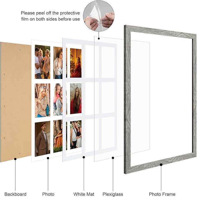 13.5x19.5 Collage frame with 9 Openings 4X6 Pictures, Multiple Picture Frame with Mat, Wall or Tabletop Decor, Grey Wood Grain,2 Pack
