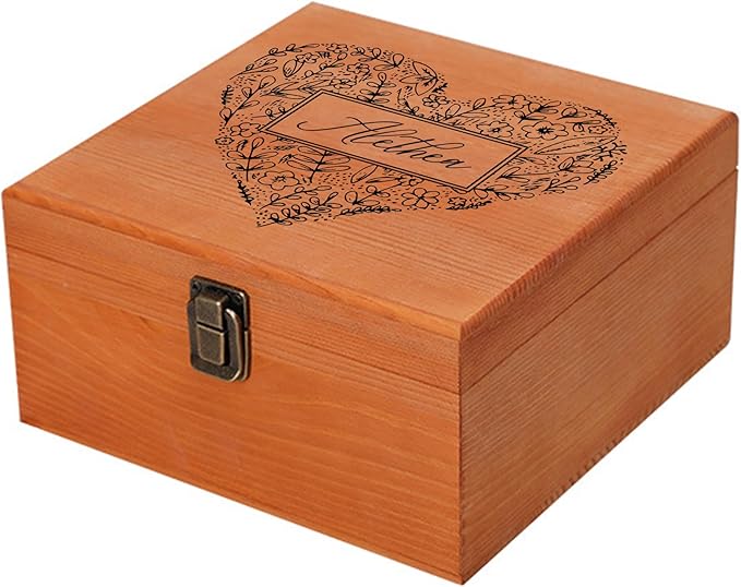 Personalized Keepsake Memory Box Custom Name Wooden Decorative Storage Box with Lids, Christmas Gift Box for Women Men Customized Gifts for Birthday Anniversary Wedding Graduation