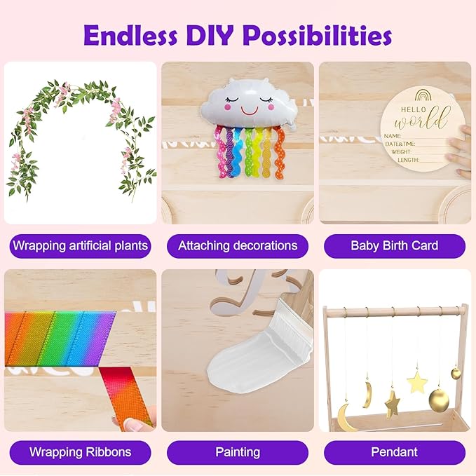 Baby Shower Gifts Baskets, Wooden Baby Closet Gifting for Newborn Boys and Girls, Wood Crate Box with Handle and Wheels, Personalized Cute Babyshower Decorations Basket for New Born