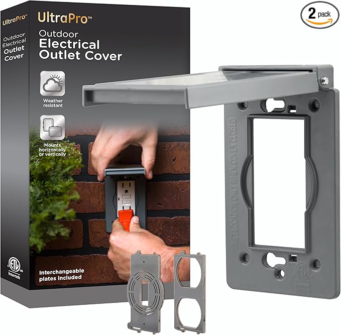 UltraPro Metal Outdoor Electrical Outlet Cover 2 Pack, Heavy Duty Single Gang Outdoor Outlet Cover Weatherproof Enclosure, 84244