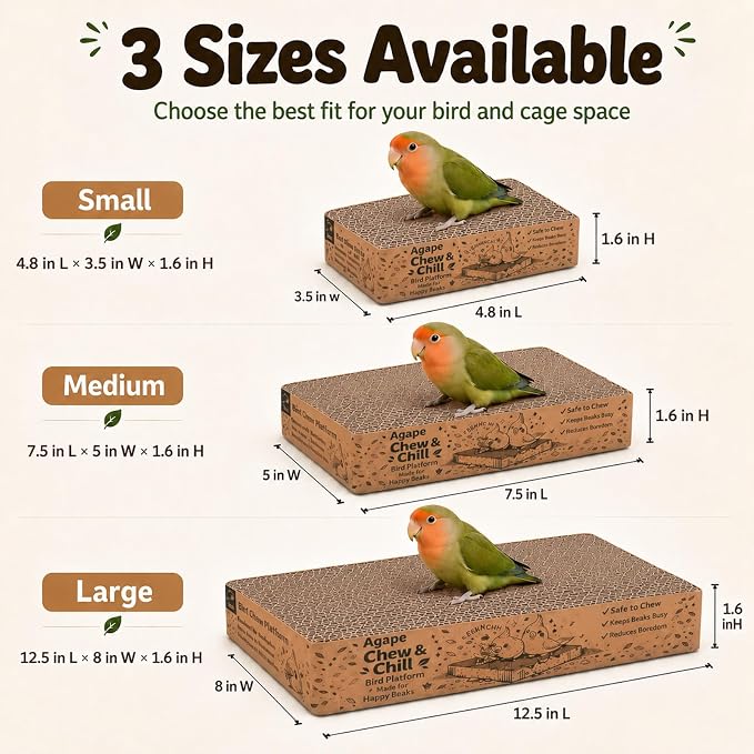 Agape Shreddable Bird Cardboard Platform, Natural Parrot Chew Toy and Perch | Safe Cage Mounted Paper Toy Accessory for Budgies, Lovebirds, Quakers, Cockatiels & Conures, Supports Beak & Foot Health