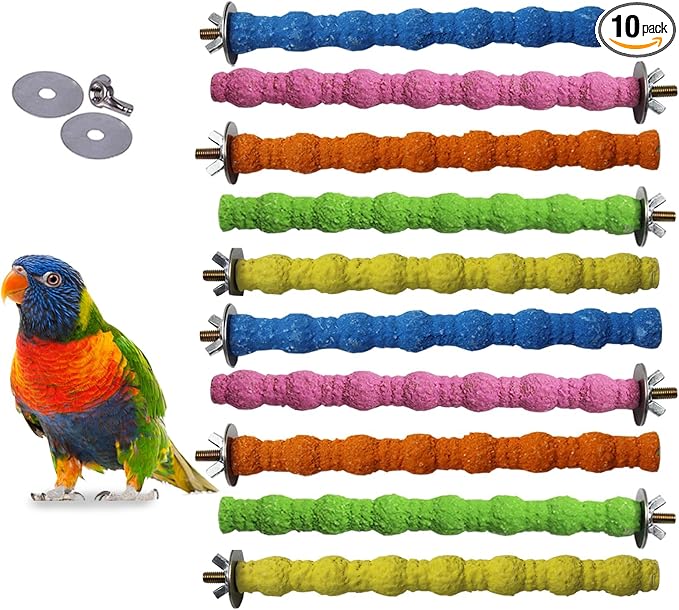 kathson 10PCS Bird Perch Parrot Stand Cage Accessories Natural Wooden Stick Paw Grinding Rough-surfaced Chew Toy for Cockatiels,Cockatoo,Lorikeet,Conure,Parakeet (Random Color,6.29inch)