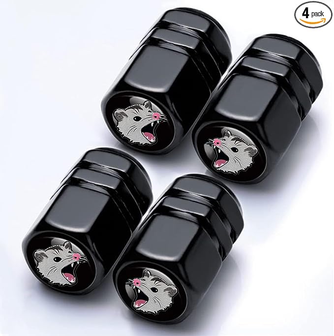 4Pack Possum Tire Valve Caps Aluminum Leak-Proof Valve Stem Covers | Possum Car Accessories Decoration Tire Air Cap for Cars SUV Bike Motorcycle, Possums Gifts for Women Mom Sister